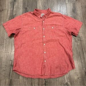 Old Navy Men’s Linen Shirt XXL Red Chambray Button Up Slim Fit Short Sleeve Polo